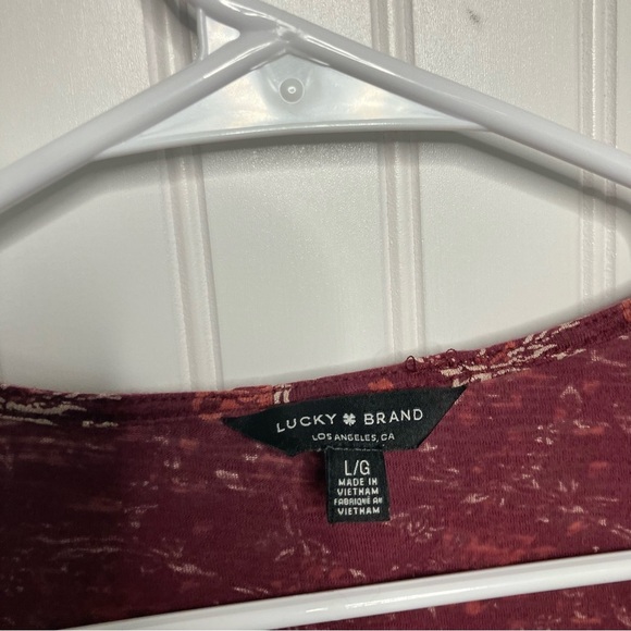 Lucky Brand Top Large Floral Red Multicolor V-neck Fall Long Sleeve Boho - Picture 3 of 7